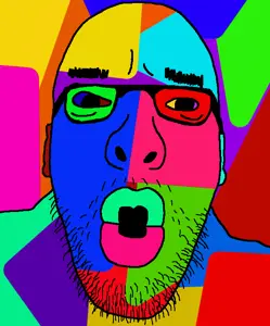 asmattr, ear, glasses, open mouth, soyjak, stubble