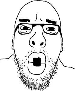asmattr, 1soyjak, ear, glasses, monochrome, open mouth, soyjak, stubble, uncolored skin