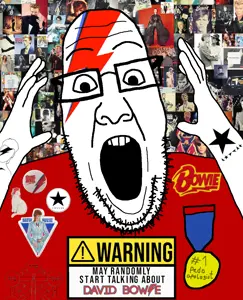 ppp, album cover, badge, clothes, david bowie, face paint, glasses, hands, hands up, music