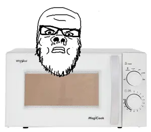 a24 slowburn soyjak, closed mouth, glasses, hands, microwave, objectsoy, soyjak, stubble
