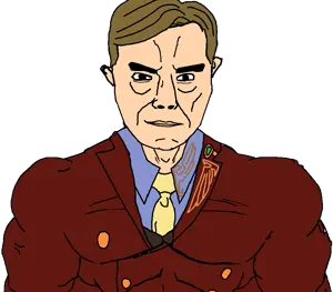 chudjak, chudjak front, muscular chud, anime, blonde hair, buff, closed mouth, clothes, hair, looking at you