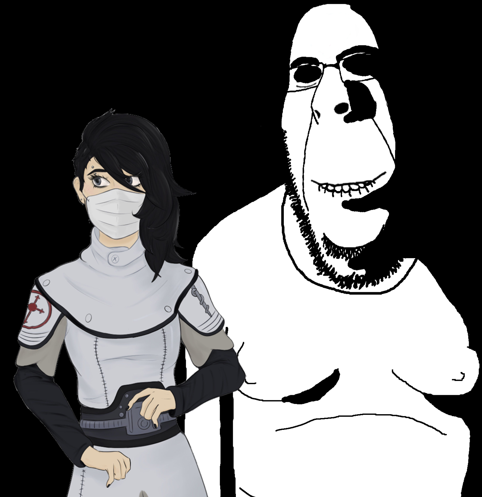 rapeson, cobson, hornyson, rapeson, arm, biting lip, black background, black eyes, black nails, claymore gaming