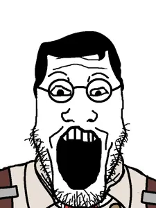 markiplier soyjak, clothes, glasses, hair, medic, open mouth, round glasses, soyjak, stubble, video game