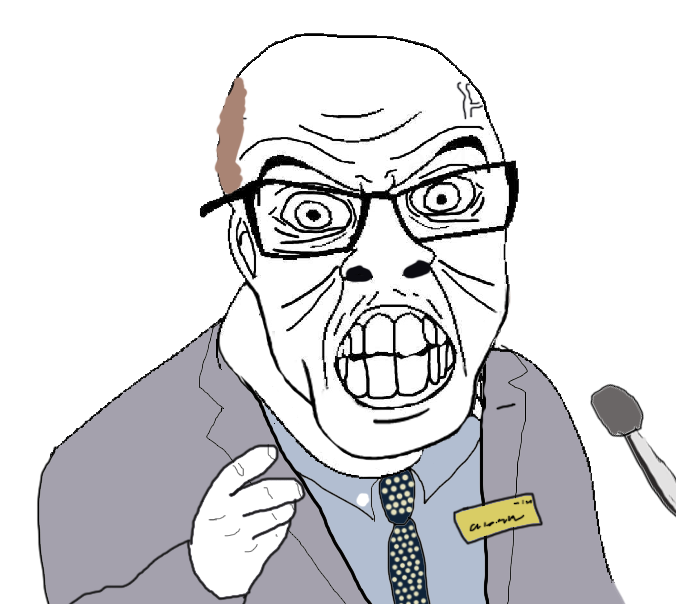 feraljak, /b/, 4chan, angry, badge, balding, brown hair, clenched teeth, clothes, glasses