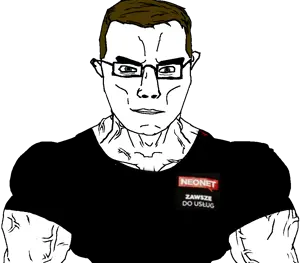 chudjak, chudjak front, muscular chud, brown hair, buff, closed mouth, clothes, ear, glasses, hair