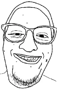 cam white, closed mouth, glasses, grin, hair, smile, stubble