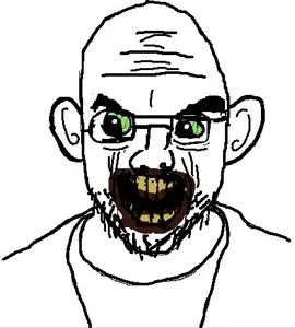 marcus, eyebrows, glasses, green eyes, looking to the left, stubble, uncolored skin, white background, yellow teeth