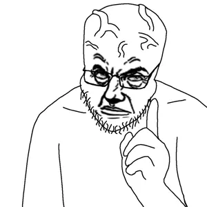 interjak, punisher face, big brain, big forehead, big head, frown, frowning, looking at you, looking up, pointing