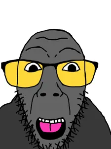 dylanjak, dykeson, glasses, gray skin, open mouth, soot colors, soyjak, soyjak party, stubble, soot