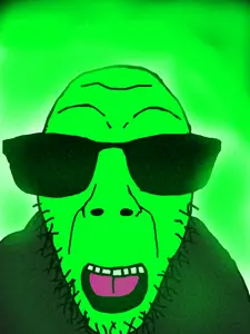 dylanjak, dykeson, glowie, central intelligence agency, glasses, glowing, green background, green skin, open mouth, soyjak