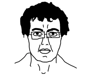 chudjak, chudjak front, bald, blackpill, clothes, eyebrows, glasses, incel, looking at you, thousand yard stare