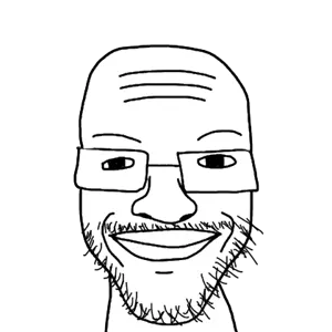 stean, closed mouth, glasses, smile, soyjak, stubble