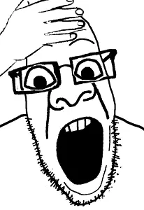 ppp, big eyes, distorted, glasses, hands, open mouth, soyjak, stubble, whoa
