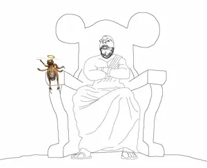 gapejak, angry, animal, bug, chair, full body, glasses, god, halo, soyjak