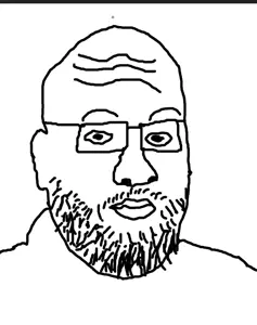 shepjak, closed mouth, ear, forehead wrinkles, glasses, mustache, soyjak, stubble