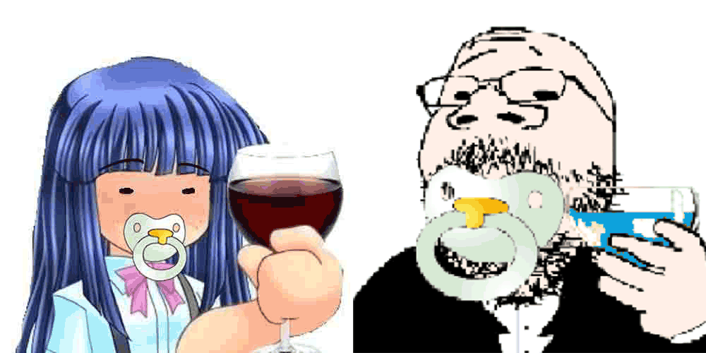 rika furude, gapejak, babyjak, alcohol, anime, baby, bleach, blue hair, bowtie, clothes