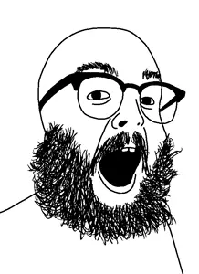 buckteeth soyjak, beard, buck teeth, glasses, mustache, open mouth, redraw, soyjak