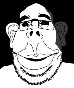 obsjak, creepy, ear, glasses, half open mouth, ominous, smile, stubble