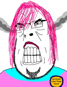 cobson, hairson, angry, award, badge, bloodshot eyes, clenched teeth, fume, glasses, hair