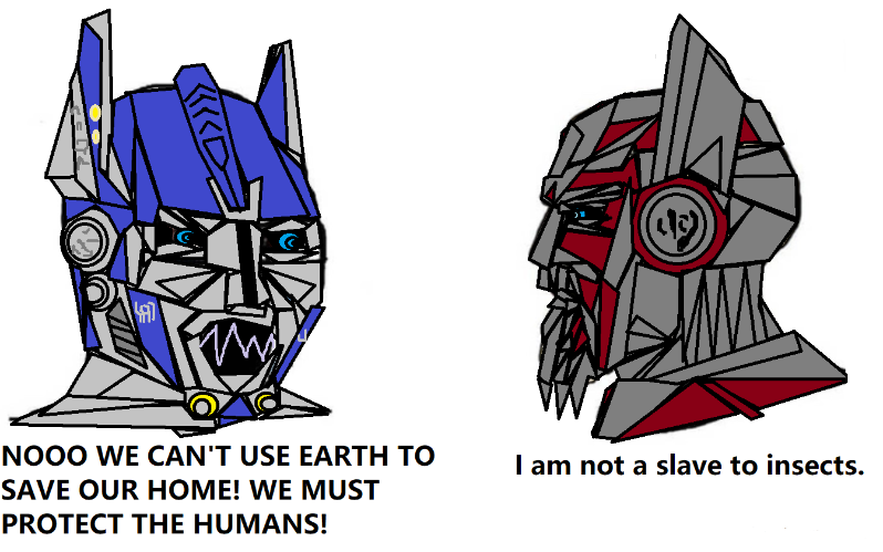 yes chad, soyak, alien, animal, autobot, blue eyes, bug, closed mouth, looking at each other, movie