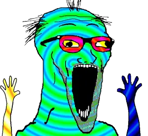 excited soyjak, soyak, wewjak, colorjak, animated, arm, cross eyed, eyes popping, glasses, hair