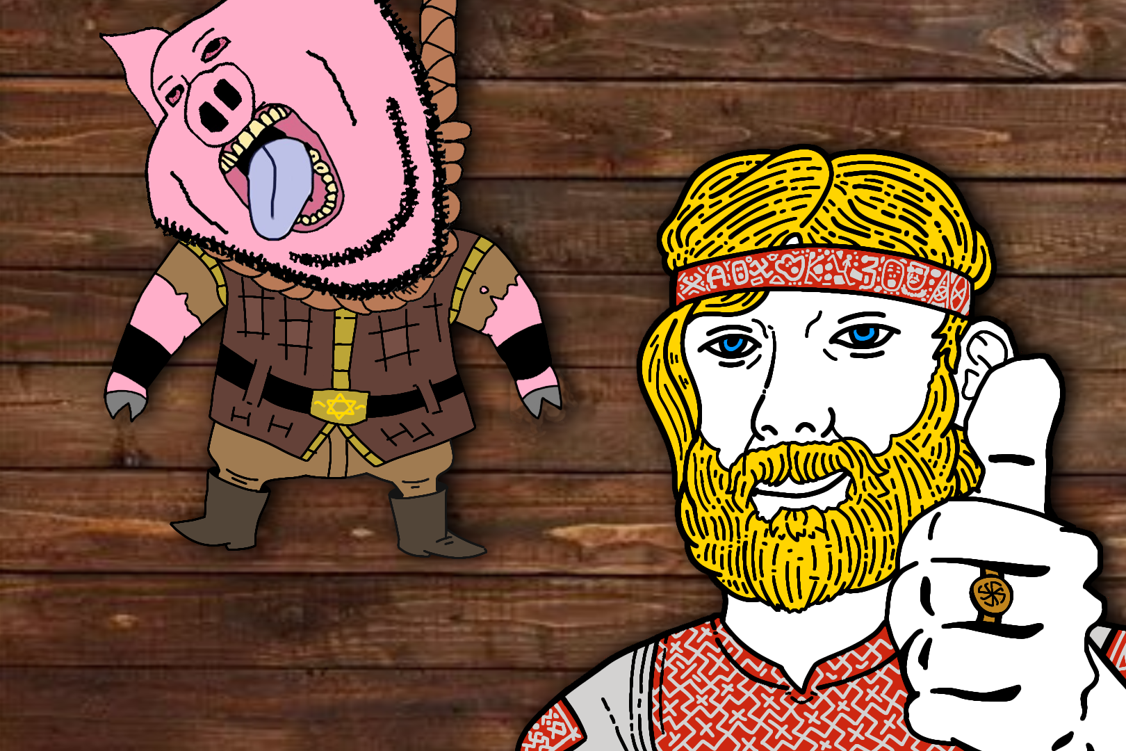 gapejak, impish soyak ears, kuzjak, 2soyjaks, animal, arm, bandana, bandera, beard, blue eyes