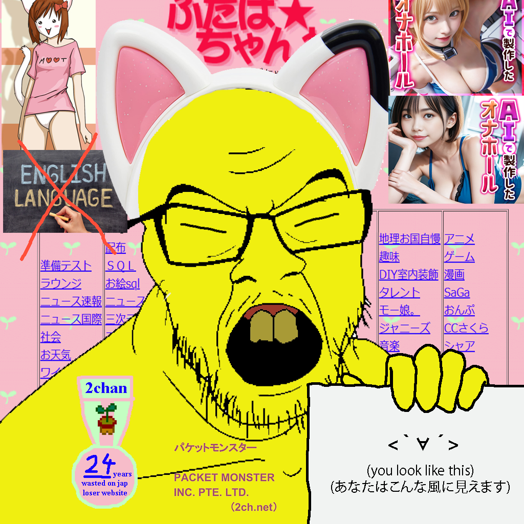 moot-tan, feraljak, 2chan, advertisement, animal, animal ears, artificial intelligence, ascii, asian, award