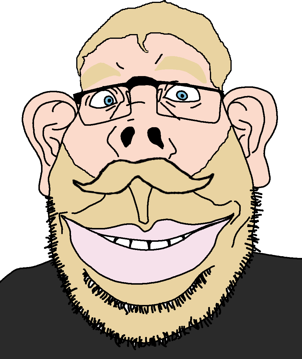 yes chad, obsjak, beard, blonde beard, blonde hair, blue eyes, closed mouth, clothes, glasses, grin