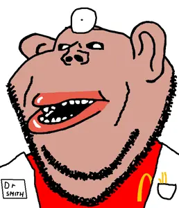 impish soyak ears, impish amerimutt, amerimutt, brown skin, clothes, doctor, ear, fries, mcdonalds, open mouth
