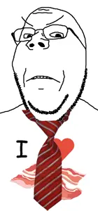 gapejak, wholesome soyjak, angry, bacon, clothes, food, frown, glasses, heart, i love