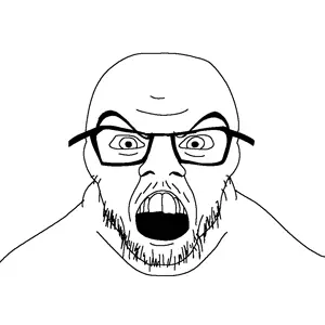 feraljak, feraljak front, angry, front view, glasses, looking at you, open mouth, soyjak, stubble