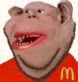 impish soyak ears, impish amerimutt, amerimutt, bad teeth, bernd schmidt, big lips, ear, lips, mcdonalds, open mouth
