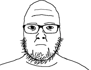 tiredjak, closed mouth, fat, glasses, sad, soyjak, stubble, tired