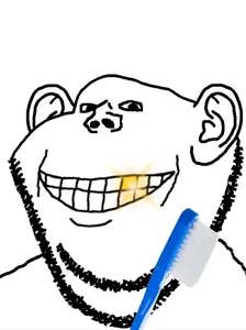 impish soyak ears, ear, golden tooth, grin, smile, soyjak, sparkle, stubble, toothbrush