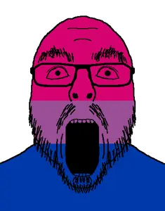 flartson, bisexual, bushy eyebrows, flag, glasses, lgbt, open mouth, pride flag, soyjak, stubble