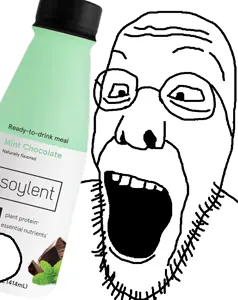 unknown, drink, glasses, open mouth, soy, soyjak, soylent, soylent (mint chocolate), soylent bottle, stubble