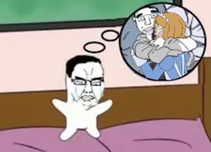 chudjak, baby, bed, blonde hair, closed eyes, closed mouth, crying, emmy the robot, glasses, hair