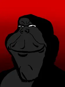 gapejak, impish soyak ears, henry, 1soyjak, closed mouth, evil, gray skin, madness combat, ominous, red background