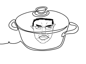 chudjak, pol face, angry, crock pot, glasses, hair, looking at you, pol pot, pun