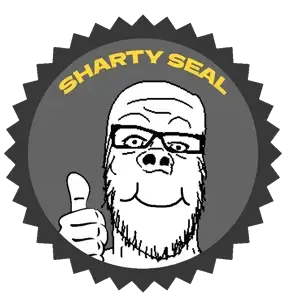 a24 slowburn soyjak, accessory, badge, glasses, gray, hands, seal of approval, sharty seal, smile, soot colors