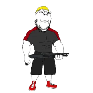 nate higgers, gapejak, wholesome soyjak, natejak, animated, blonde hair, buff, closed mouth, frown, full body