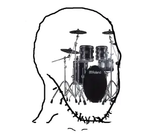 soyak, drum, drum set, no nose, open mouth, roland, soyjak, stubble, text