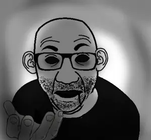 el perro rabioso, 1soyjak, bald, black, black sclera, black shirt, blood, clothes, creepy, dark
