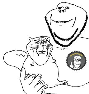 a24 slowburn soyjak, impish soyak ears, ominous impish squirrel, squirreljak, 3soyjaks, animal, arm, badge, buck teeth, ear