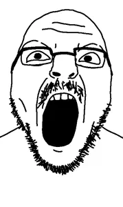 chezjak, angry, glasses, looking up, mustache, open mouth, soyjak, stubble