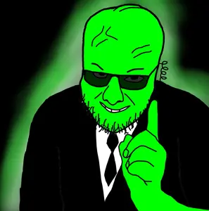 interjak, glowie, closed mouth, clothes, glasses, glowing, hands, necktie, smile, soyjak