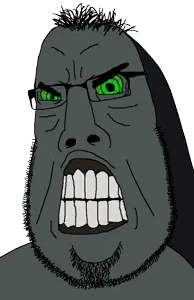 cobson, hairson, angry, balding, bloodshot eyes, chin, double chin, glasses, gray skin, green eyes