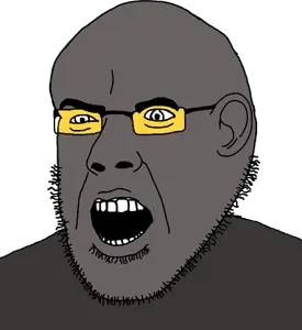 cobson, narge, ear, glasses, gray shirt, gray skin, soyjak party, stubble, transparent background, yellow glasses
