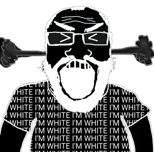 dersoylentdrinker, markiplier soyjak, science lover, angry, beard, black skin, closed eyes, clothes, glasses, head steam