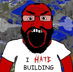 markiplier soyjak, science lover, angry, beard, building, glasses, head steam, i hate, looking at you, red skin